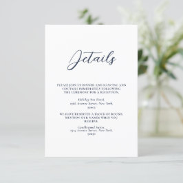 Tarjeta De Recepción Elegante Boda simple azul y blanco de la Marina
