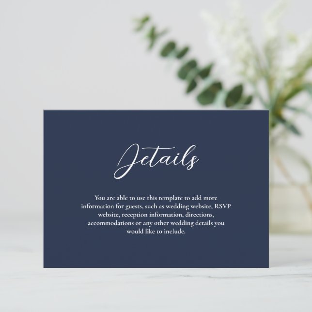 Tarjeta De Recepción Elegante Boda simple azul y blanco de la Marina (Anverso de pie)