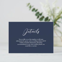 Tarjeta De Recepción Elegante Boda simple azul y blanco de la Marina