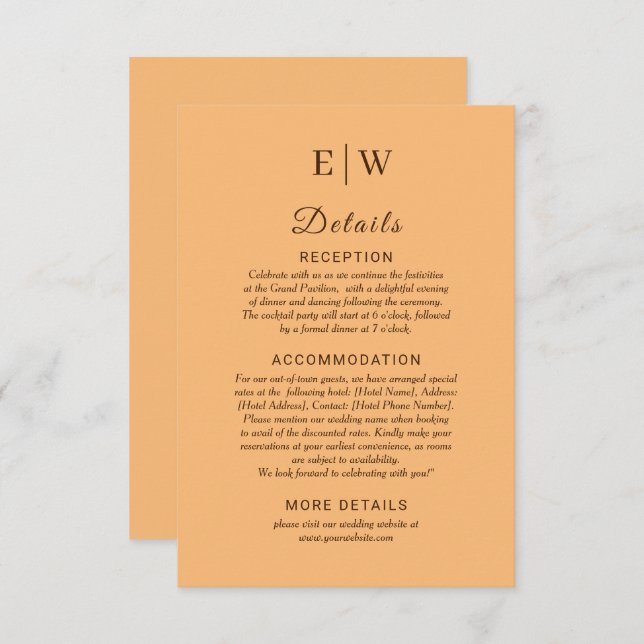 Tarjeta De Recepción Elegante Boda simple de monograma de engrase (Anverso / Reverso)