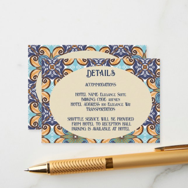 Tarjeta De Recepción Elegante Boda Talavera mexicano Detalles código QR (Anverso/Reverso In Situ)