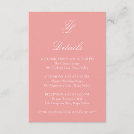 Tarjeta De Recepción Elegante Boda tradicional rosa coral