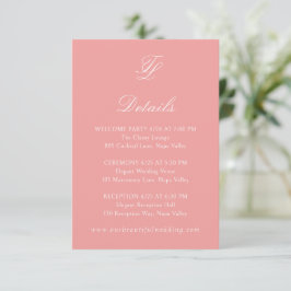 Tarjeta De Recepción Elegante Boda tradicional rosa coral