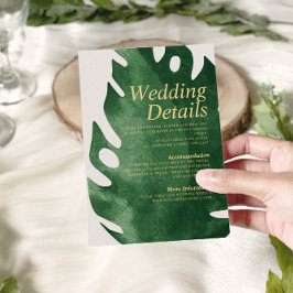 Tarjeta De Recepción Elegante Boda Tropical Verde Monstera