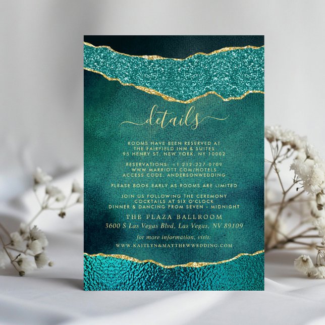 Tarjeta De Recepción Elegante Boda turquesa y de oro agate (Subido por el creador)