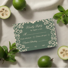 Tarjeta De Recepción Elegante Boda Verde Beige Rsvp