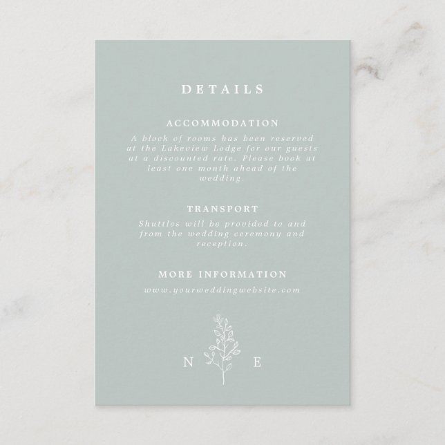 Tarjeta De Recepción Elegante Boda verde de hoja de monograma Sage (Anverso)