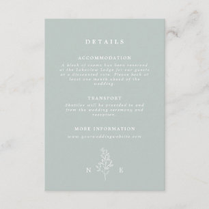 Tarjeta De Recepción Elegante Boda verde de hoja de monograma Sage