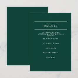 Tarjeta De Recepción Elegante Boda verde esmeralda moderno