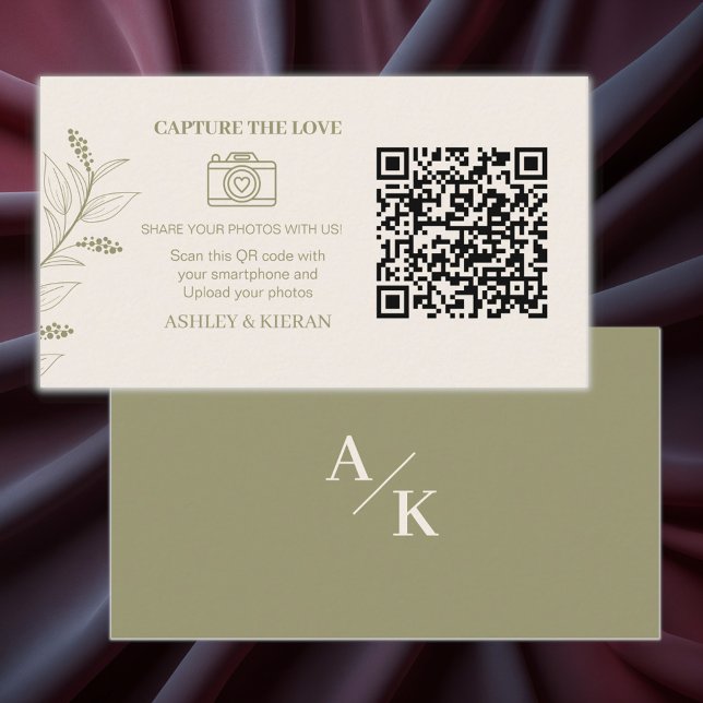 Tarjeta De Recepción Elegante Boda verde floral Fotos código QR , (Subido por el creador)