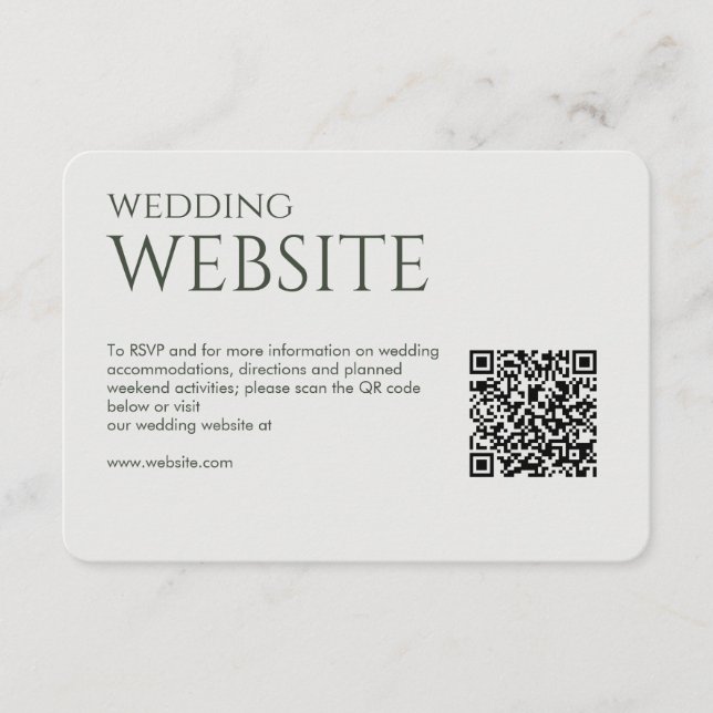 Tarjeta De Recepción Elegante Boda Verde Moss Moderno (Anverso)