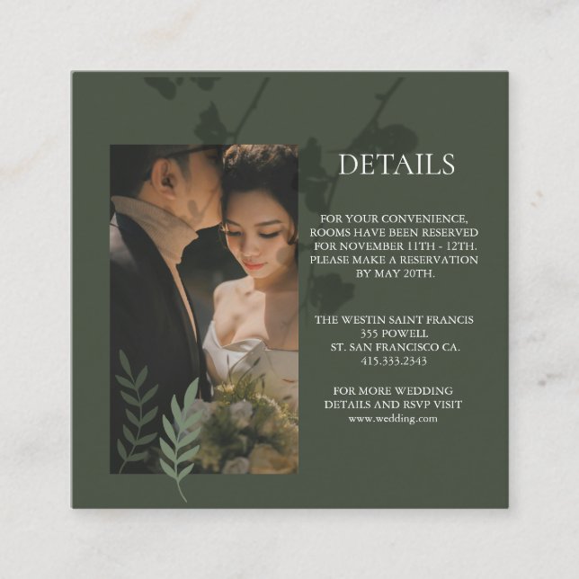 Tarjeta De Recepción Elegante boda verde oliva personalizable  (Anverso)