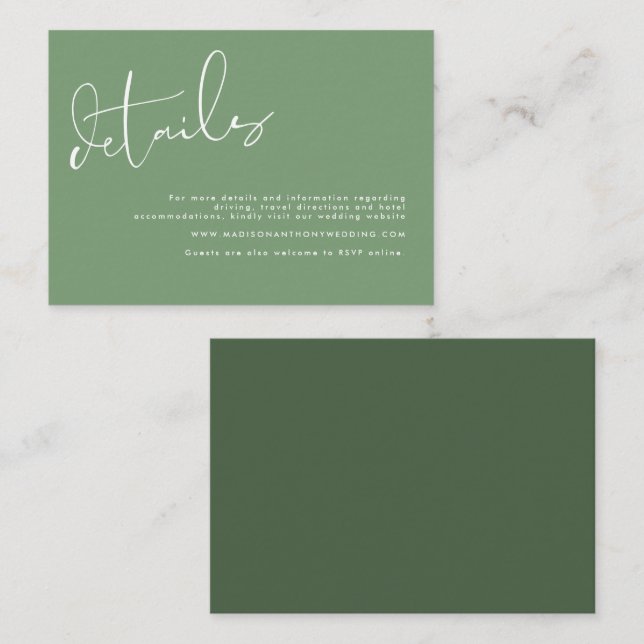 Tarjeta De Recepción Elegante Boda verde sabio Minimalista (Anverso / Reverso)