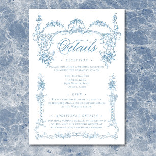 Tarjeta De Recepción Elegante Boda Victoriana Chinoiserie Azul Francés