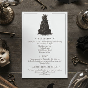 Tarjeta De Recepción Elegante Boda Vintage Gótico de Toile Negro