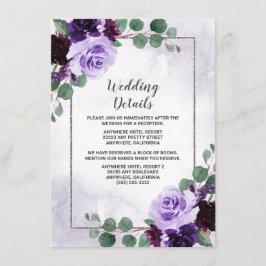 Tarjeta De Recepción Elegante Boho Boho Floral Purple y Silver Boda