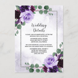 Tarjeta De Recepción Elegante Boho Boho Floral Purple y Silver Boda
