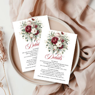 Tarjeta De Recepción Elegante Boho Burgundy Floral Eucalipto Dorado