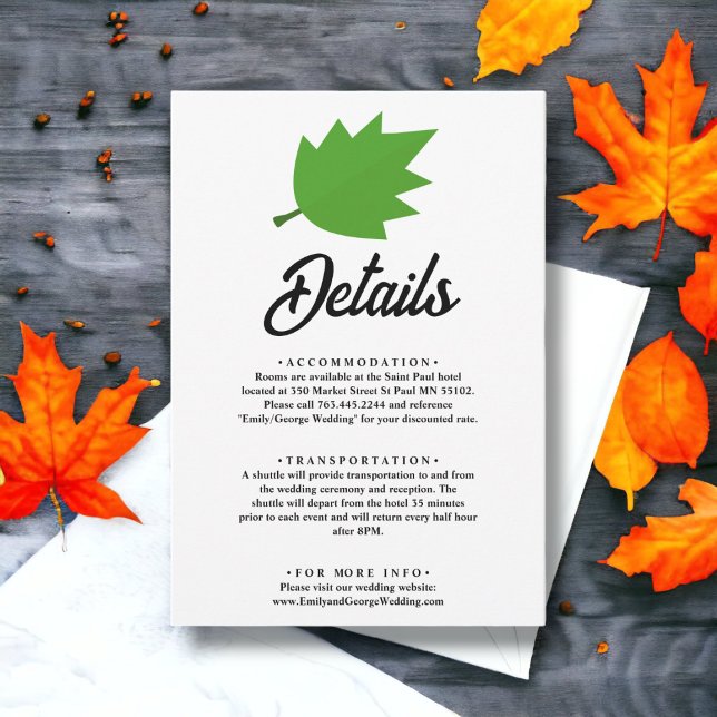 Tarjeta De Recepción Elegante Boho Green Autumn Leaves Fall Wedding (Subido por el creador)