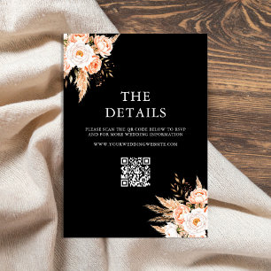 Tarjeta De Recepción Elegante Boho negro Moda Floral Fall Wedding