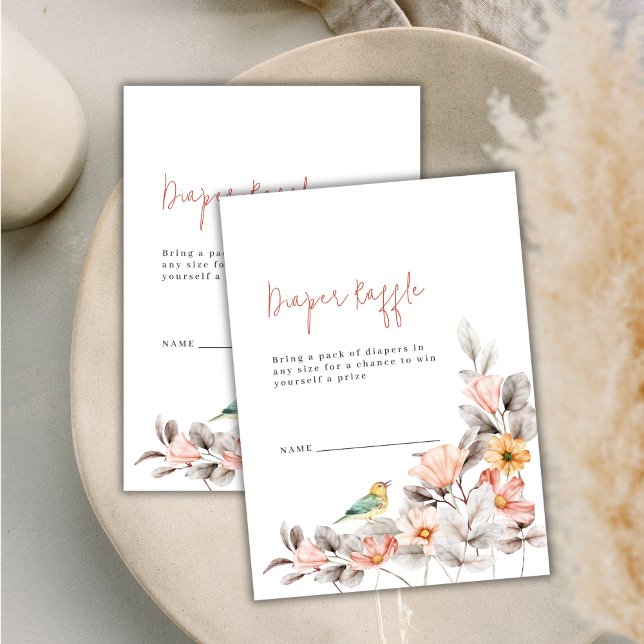 Tarjeta De Recepción Elegante Boho Wildflower Diaper Raffle Baby Shower (Elegant Boho Wildflower Diaper Raffle Baby Shower Enclosure Card)