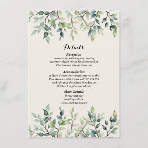 Tarjeta De Recepción Elegante Bonito simple deja ramas boda