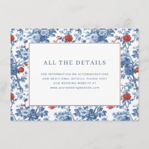 Tarjeta De Recepción Elegante Borde Floral Azul