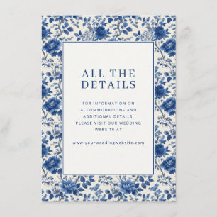Tarjeta De Recepción Elegante Borde Floral Azul