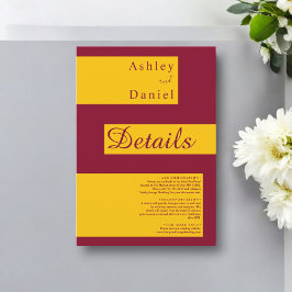 Tarjeta De Recepción Elegante Borgoña Mínima Y Boda Moderno Oro