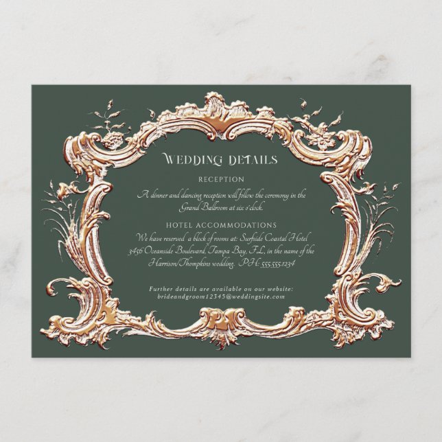 Tarjeta De Recepción Elegante bosque Art Nouveau y detalles de Boda de  (Anverso)