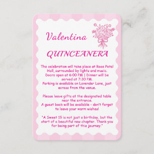 Tarjeta De Recepción Elegante Bouquet floral de Quinceañera   Blanco y 