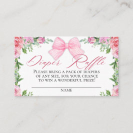 Tarjeta De Recepción Elegante Bow Rosa y Rosas Coquette Diaper Raffle