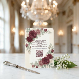 Tarjeta De Recepción Elegante Burgundy Código QR Moderno Boda
