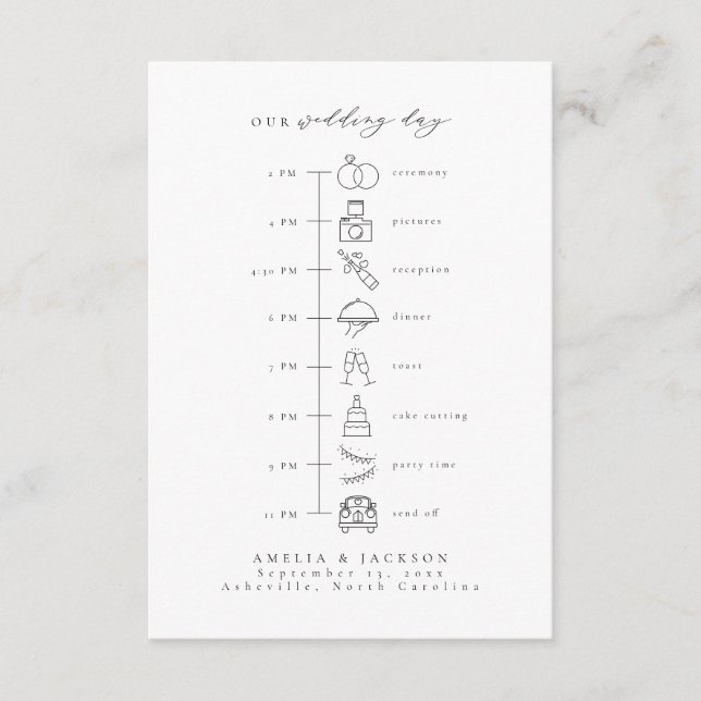 Tarjeta De Recepción Elegante Calendario De Bodas Orden De Eventos (Anverso)