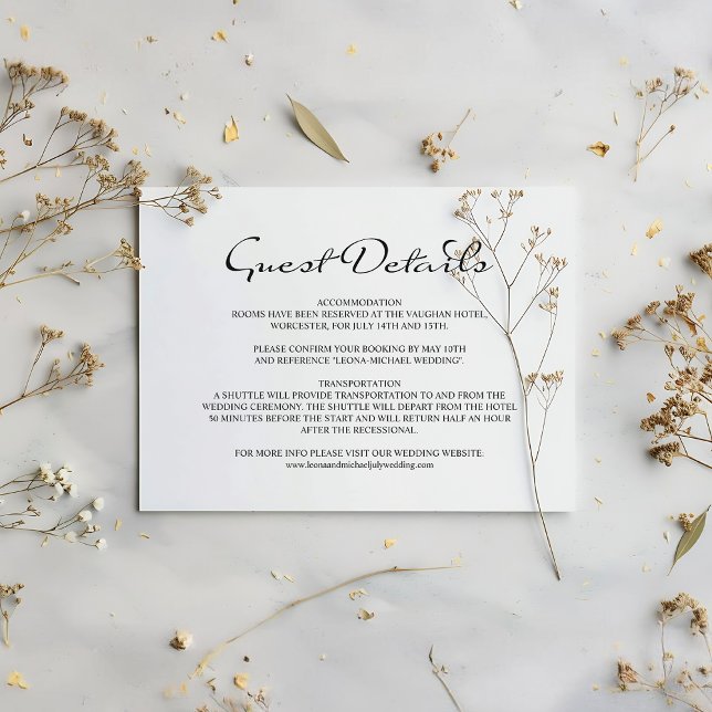 Tarjeta De Recepción Elegante caligrafía Boda blanco detalles de invita (Subido por el creador)