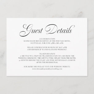 Tarjeta De Recepción Elegante caligrafía Boda blanco detalles de invita