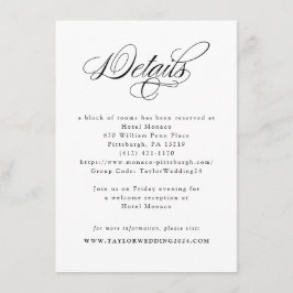 Tarjeta De Recepción Elegante caligrafía Boda blanco negro detalles