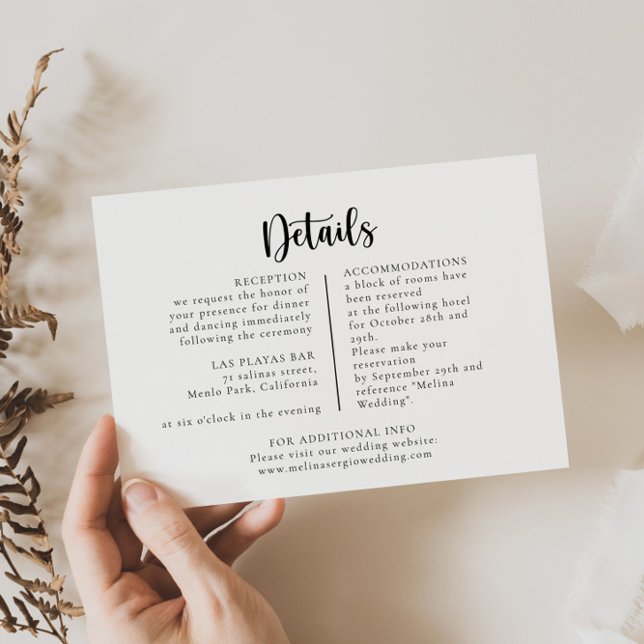 Tarjeta De Recepción Elegante caligrafía Boda clásico detalles (Subido por el creador)