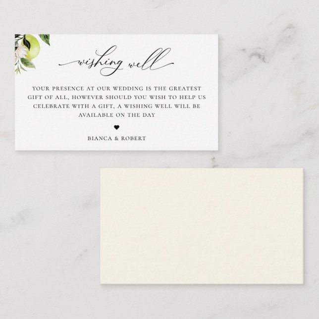 Tarjeta De Recepción Elegante caligrafía Boda limón desear bien (Anverso / Reverso)