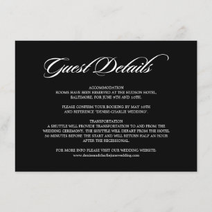 Tarjeta De Recepción Elegante caligrafía Boda negro detalles de invitad