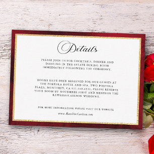 Tarjeta De Recepción Elegante caligrafía Boda rojo y oro