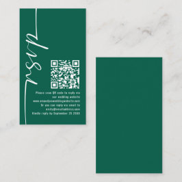 Tarjeta De Recepción Elegante caligrafía Código QR Boda Esmeralda RSVP