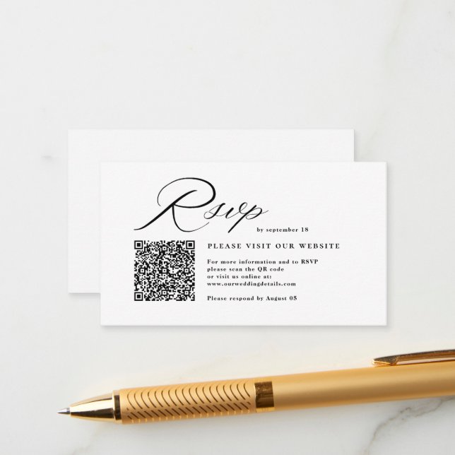 Tarjeta De Recepción Elegante caligrafía de guión y casamiento de códig (Anverso/Reverso In Situ)