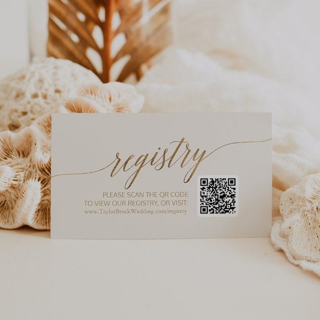 Tarjeta De Recepción Elegante caligrafía de oro | Registro del código Q (Subido por el creador)