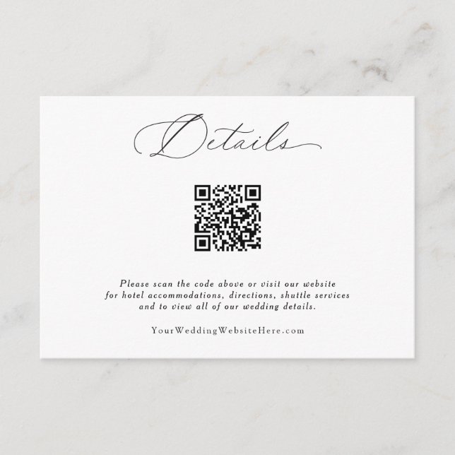 Tarjeta De Recepción Elegante caligrafía delgada detalles del Boda QR (Anverso)