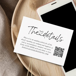 Tarjeta De Recepción Elegante caligrafía Detalles del corazón Código QR