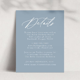 Tarjeta De Recepción Elegante caligrafía Dusty Blue Boda Detalles