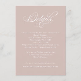 Tarjeta De Recepción Elegante caligrafía Dusty Boda rosa detalles