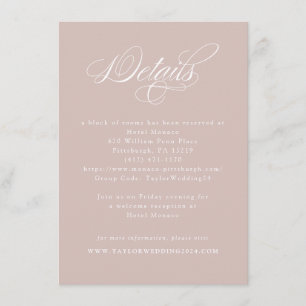Tarjeta De Recepción Elegante caligrafía Dusty Boda rosa detalles