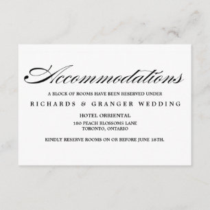 Tarjeta De Recepción Elegante caligrafía guión Boda alojamiento
